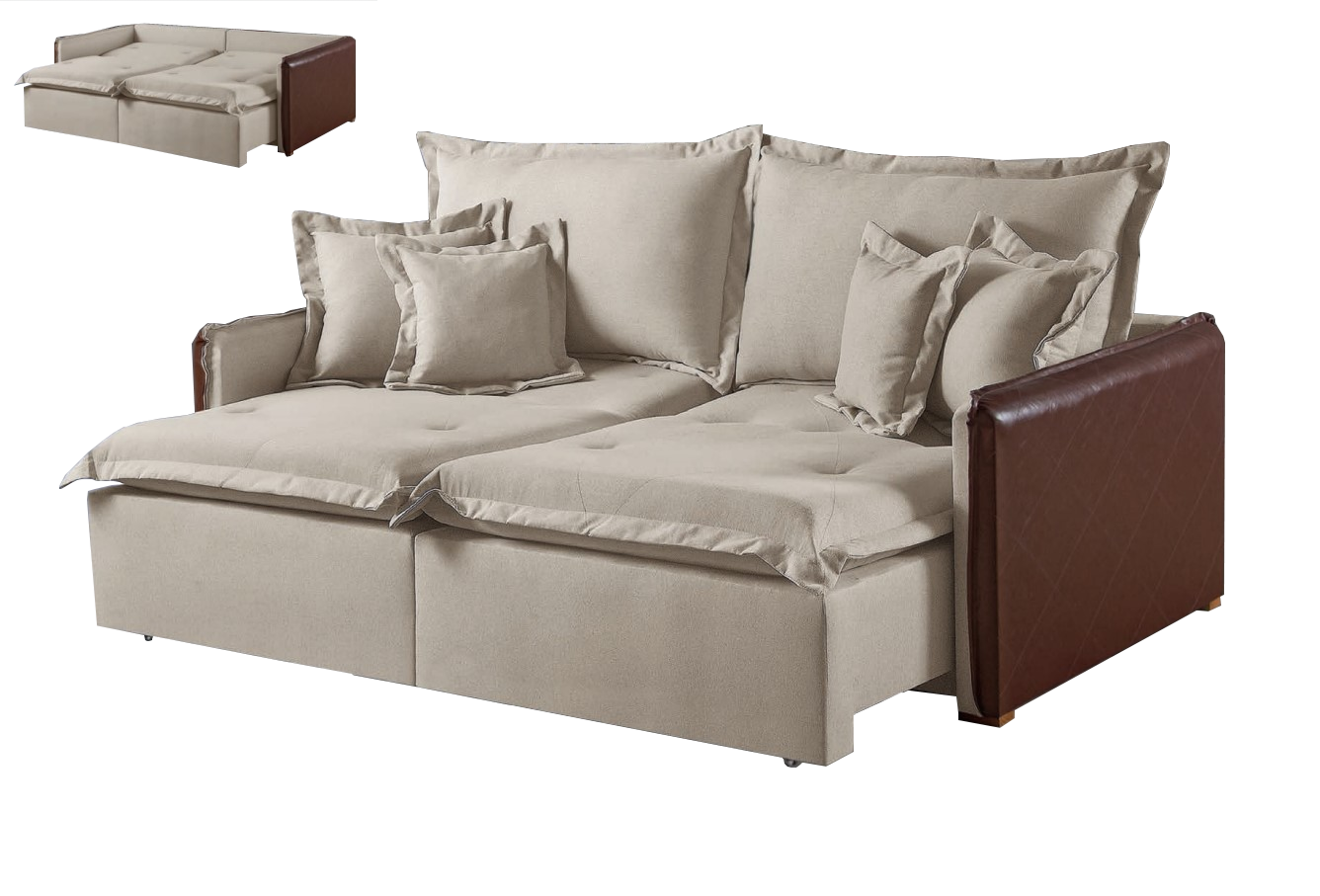 Sofá Cama Lima Linho Bege A57 - UNIÃO ESTOFADOS - Imagem 2