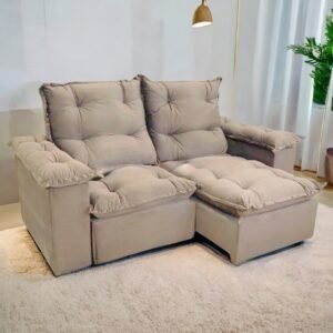 Sofá Retrátil e Reclinável Atenas 2,00 m Bege - QUINE ESTOFADOS