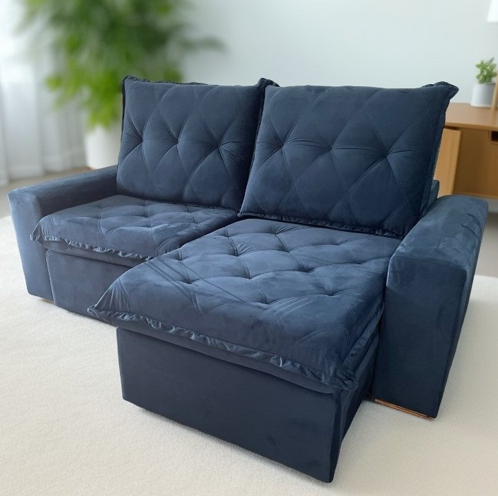 Sofá Retrátil e Reclinável Califórnia 2,50 m Azul - JC ESTOFADOS