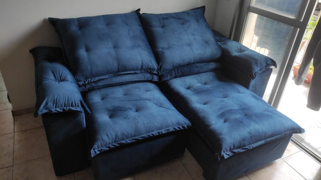 Sofá Retrátil e Reclinável Emanuelly 2,30 m Azul - IMPÉRIO ESTOFADOS(PROMOÇÃO) - Imagem 3