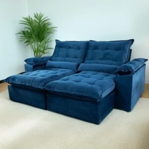 Sofá Retrátil e Reclinável Emanuelly 2,30 m Azul - IMPÉRIO ESTOFADOS(PROMOÇÃO)