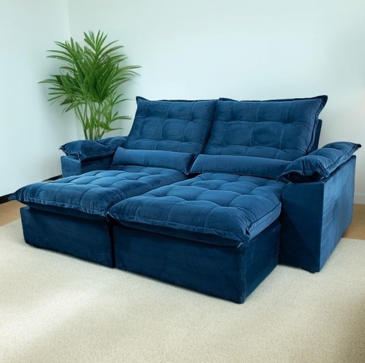 Sofá Retrátil e Reclinável Emanuelly 2,30 m Azul - IMPÉRIO ESTOFADOS(PROMOÇÃO)