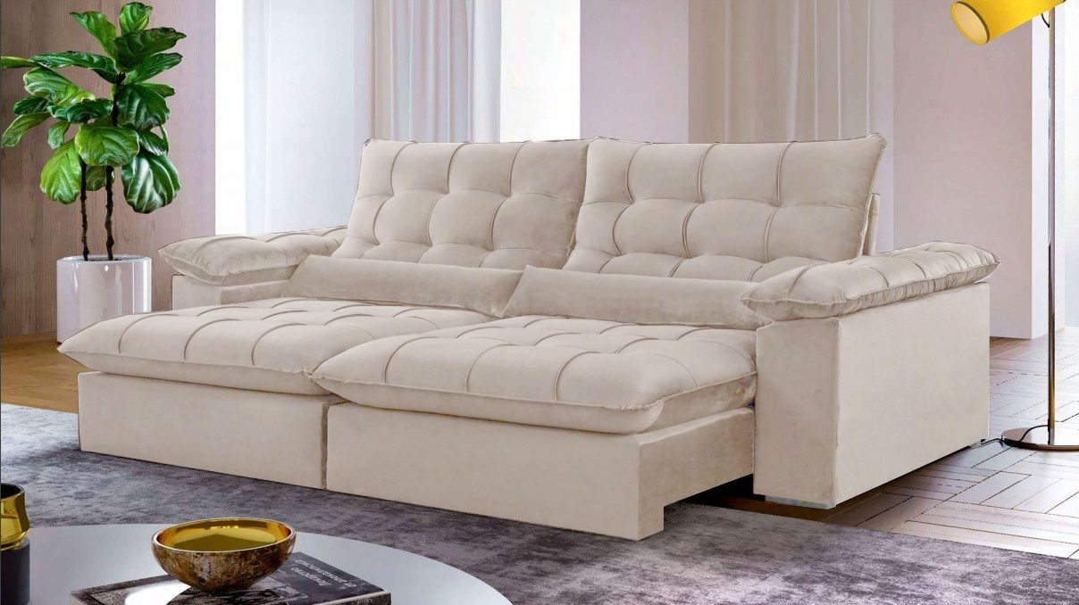 Sofá Retrátil e Reclinável Malibu 2,50 m Bege - VIVAZ ESTOFADOS - Imagem 2