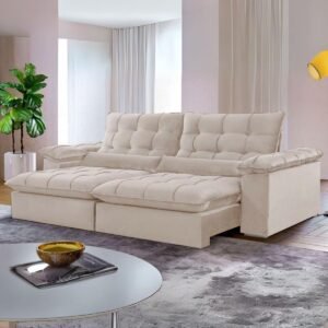 Sofá Retrátil e Reclinável Malibu 2,50 m Bege - VIVAZ ESTOFADOS