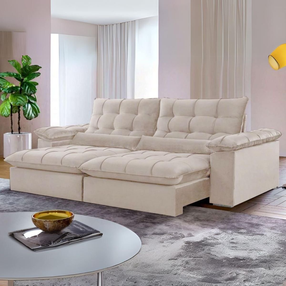 Sofá Retrátil e Reclinável Malibu 2,50 m Bege - VIVAZ ESTOFADOS