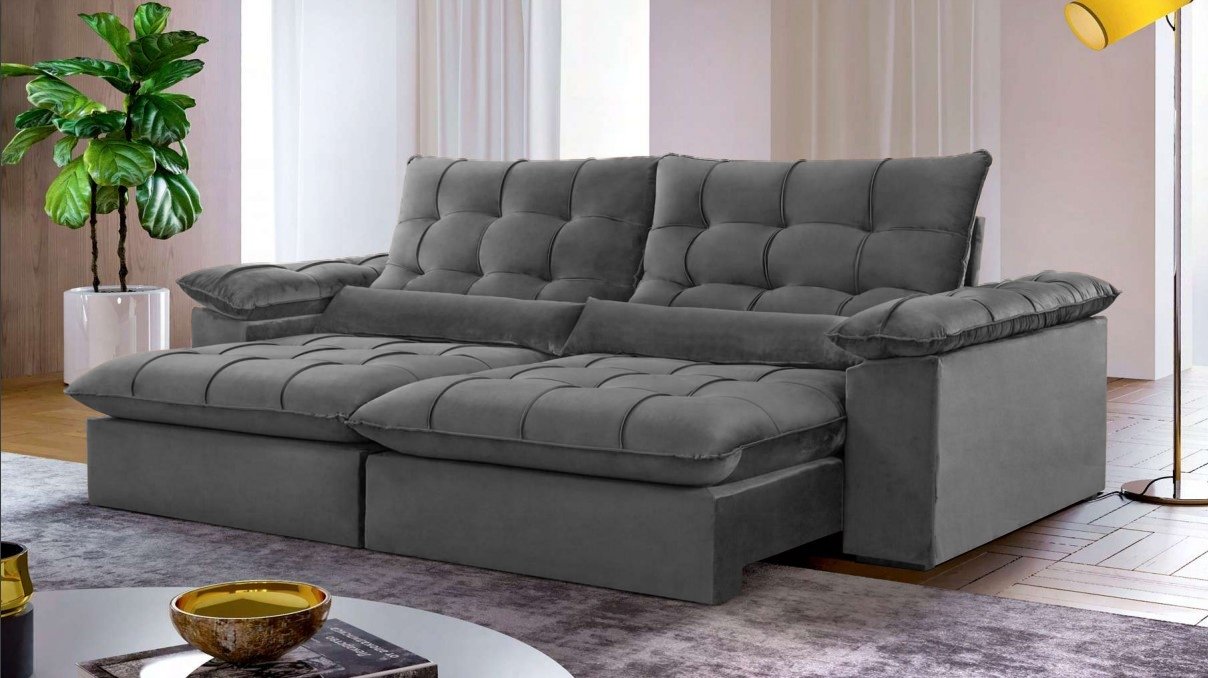 Sofá Retrátil e Reclinável Malibu 2,30 m Cinza - VIVAZ ESTOFADOS - Imagem 2