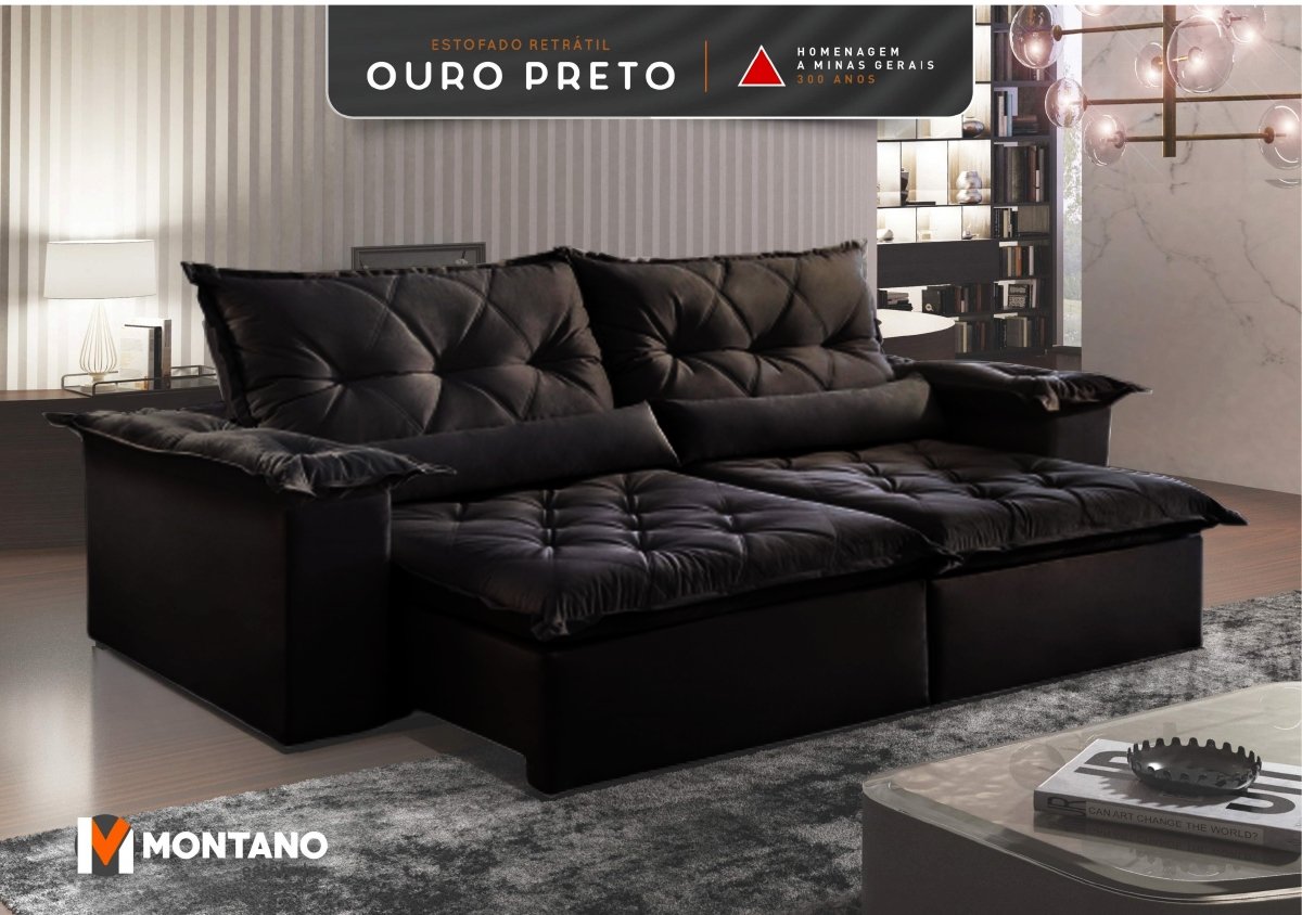 Sofá Retrátil e Reclinável Ouro Preto 240 Preto - MONTANO ESTOFADOS - Imagem 2