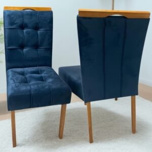Kit 2 Cadeiras Sophia/Capri Mel/Veludo Azul – WM DECOR