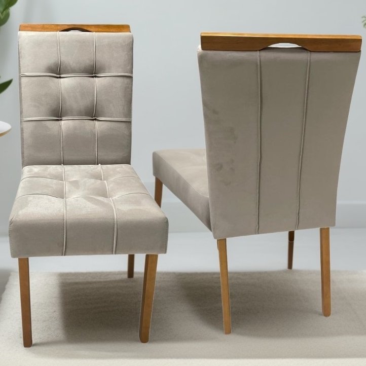 Kit 2 Cadeiras Sophia/Capri Mel/Veludo Bege – WM DECOR
