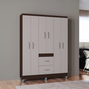 Guarda-Roupa 6 Portas Milão 1,35 m Chocolate/Off White - POQUEMA