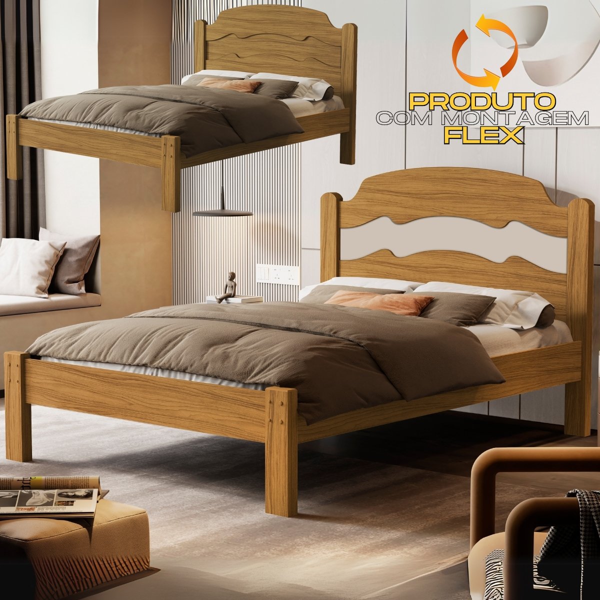Cama Casal/Viúva Íris Nature/Off White/Nature – MADEC/VJ MÓVEIS