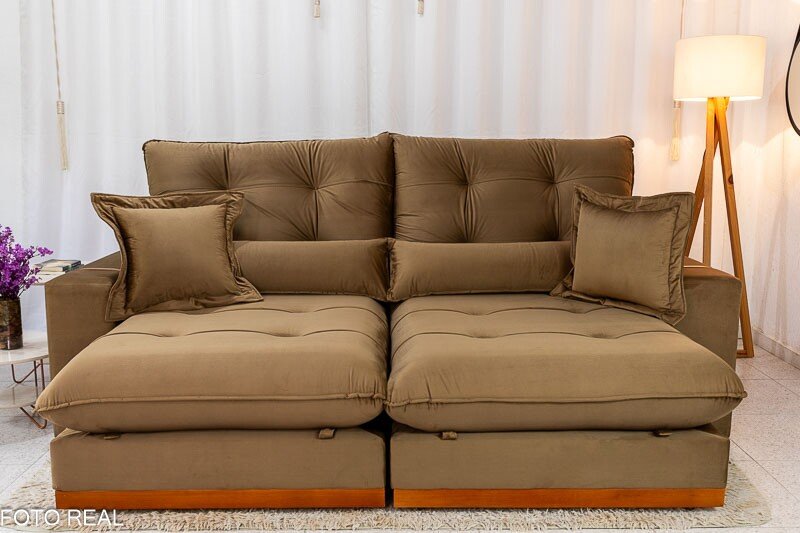 Sofá Retrátil Reclinável Toronto 2.50m Veludo Bege 4056 - Molas Ensacadas - Imagem 3