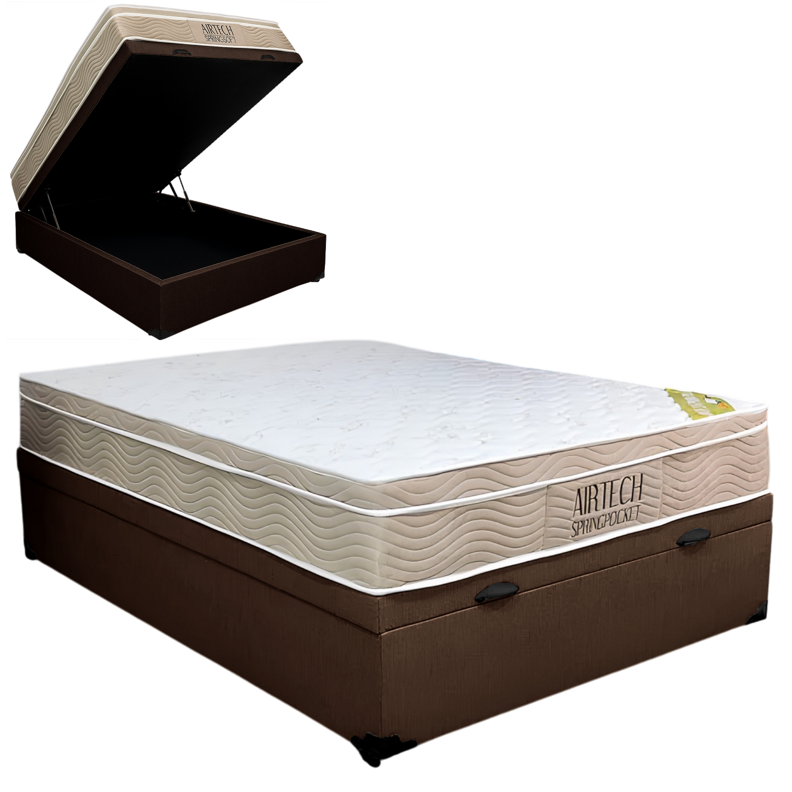 Colchão Casal Airtech Springpocket + Base Box Baú Corino Marrom – ORTOBOM + BIOSTAR - Imagem 2