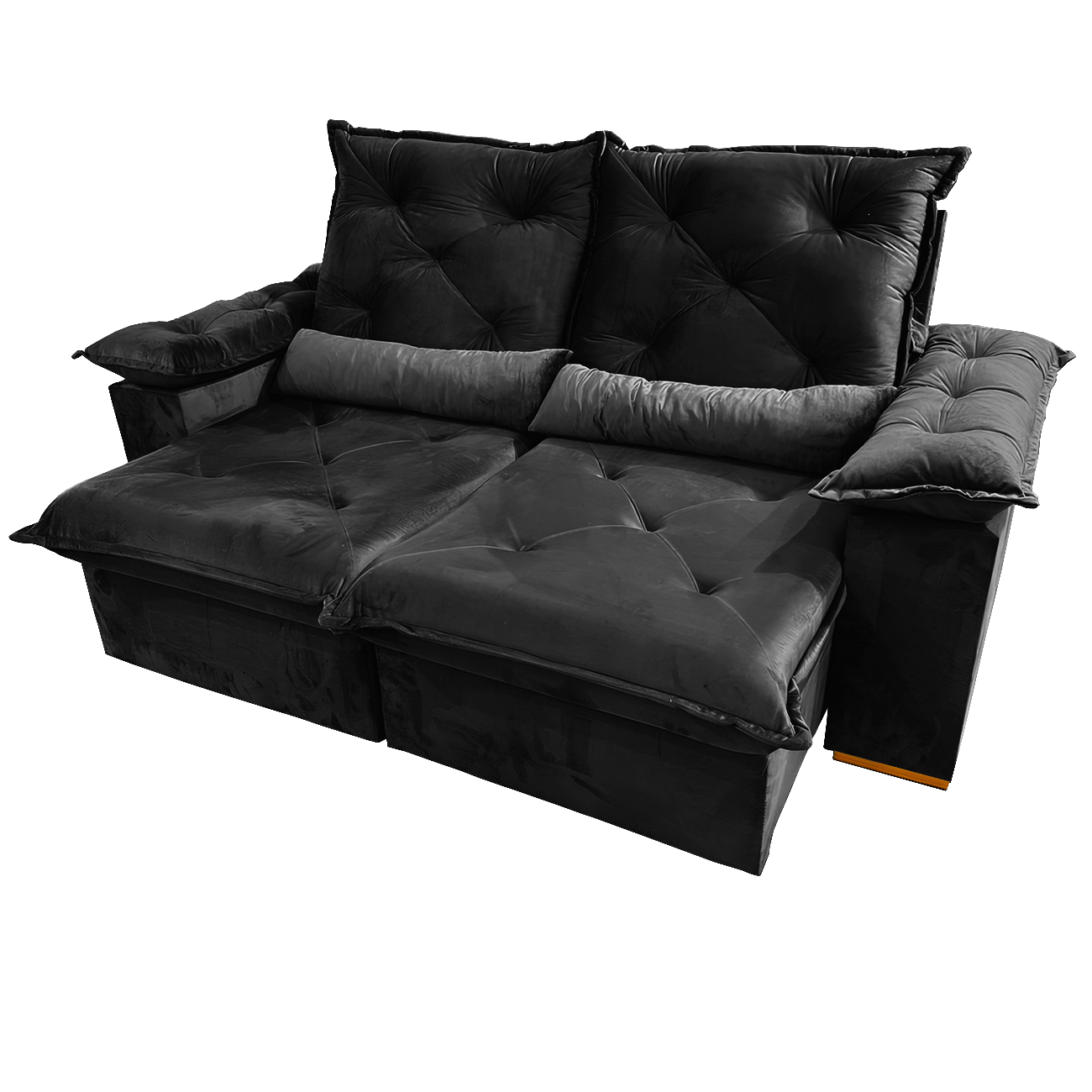 Sofá Retrátil e Reclinável Porto Madero/Brasão 2,00 m Veludo Preto - IMPERIAL DECOR - Imagem 2