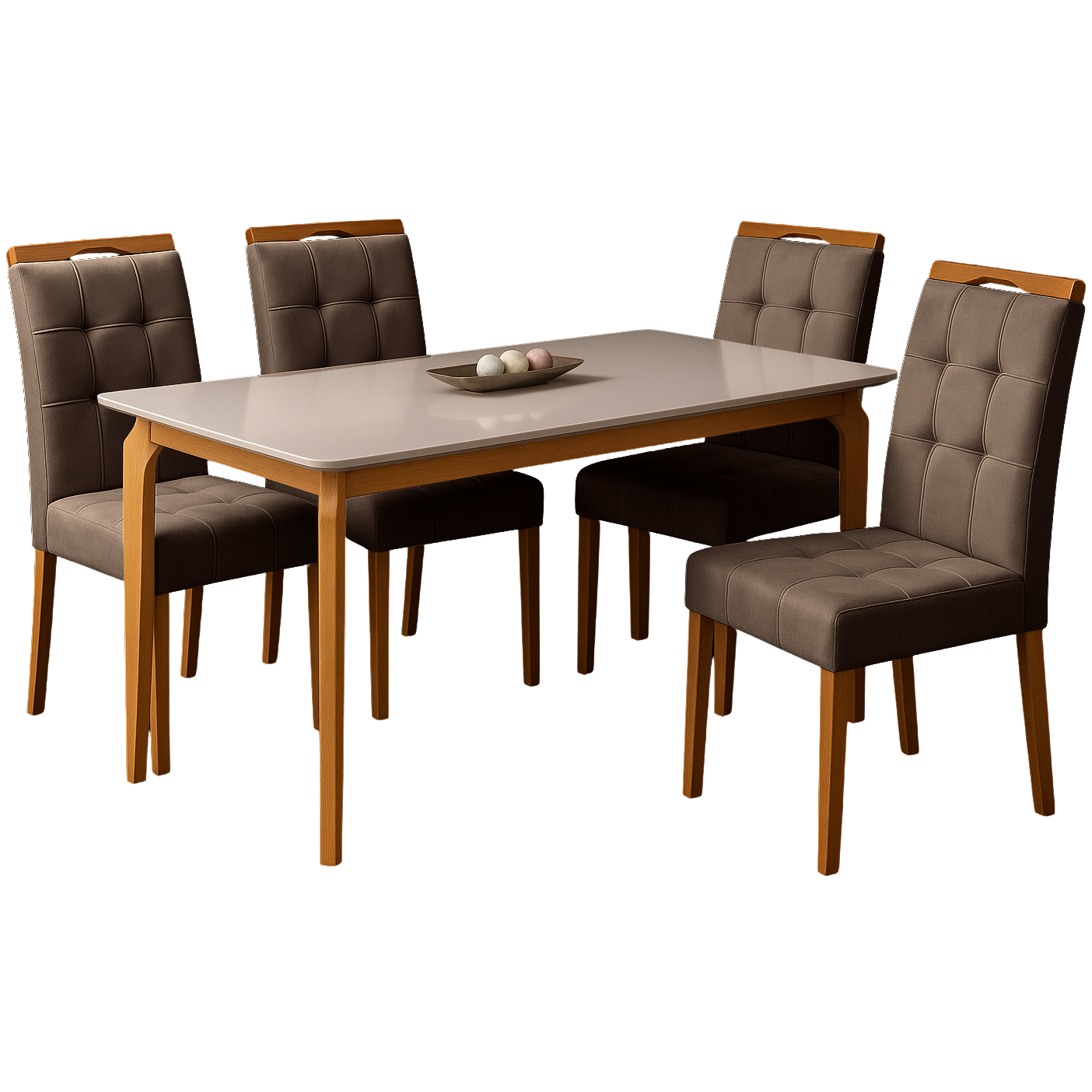 Mesa Alegra 120 Cinamomo/Off White com 4 Cadeiras Sophia Veludo Marrom – JCM MOVELARIA + WM DECOR - Imagem 3