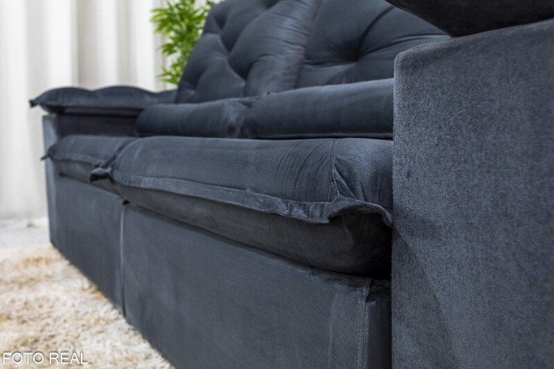 Sofá Retrátil Reclinável Roma 2.00m Veludo Cinza 20 - D28 Soft - Imagem 6