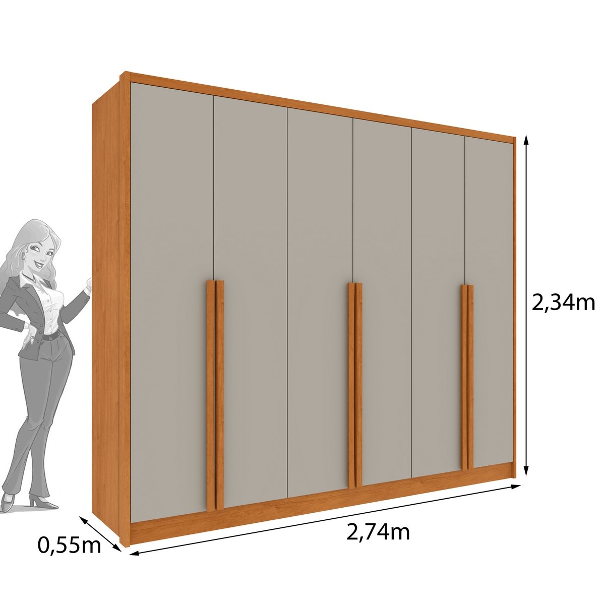 Guarda-Roupa 6 Portas Realeza/Esplendor 2,74 m Cinamono/Off White - TCIL - Imagem 3