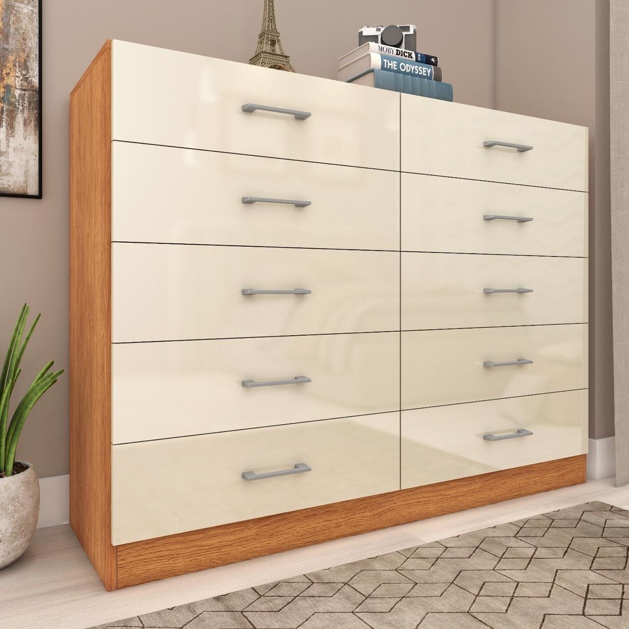 Cômoda 10 Gavetas Caribe Cinamono/Off White – FELLICCI - Imagem 2