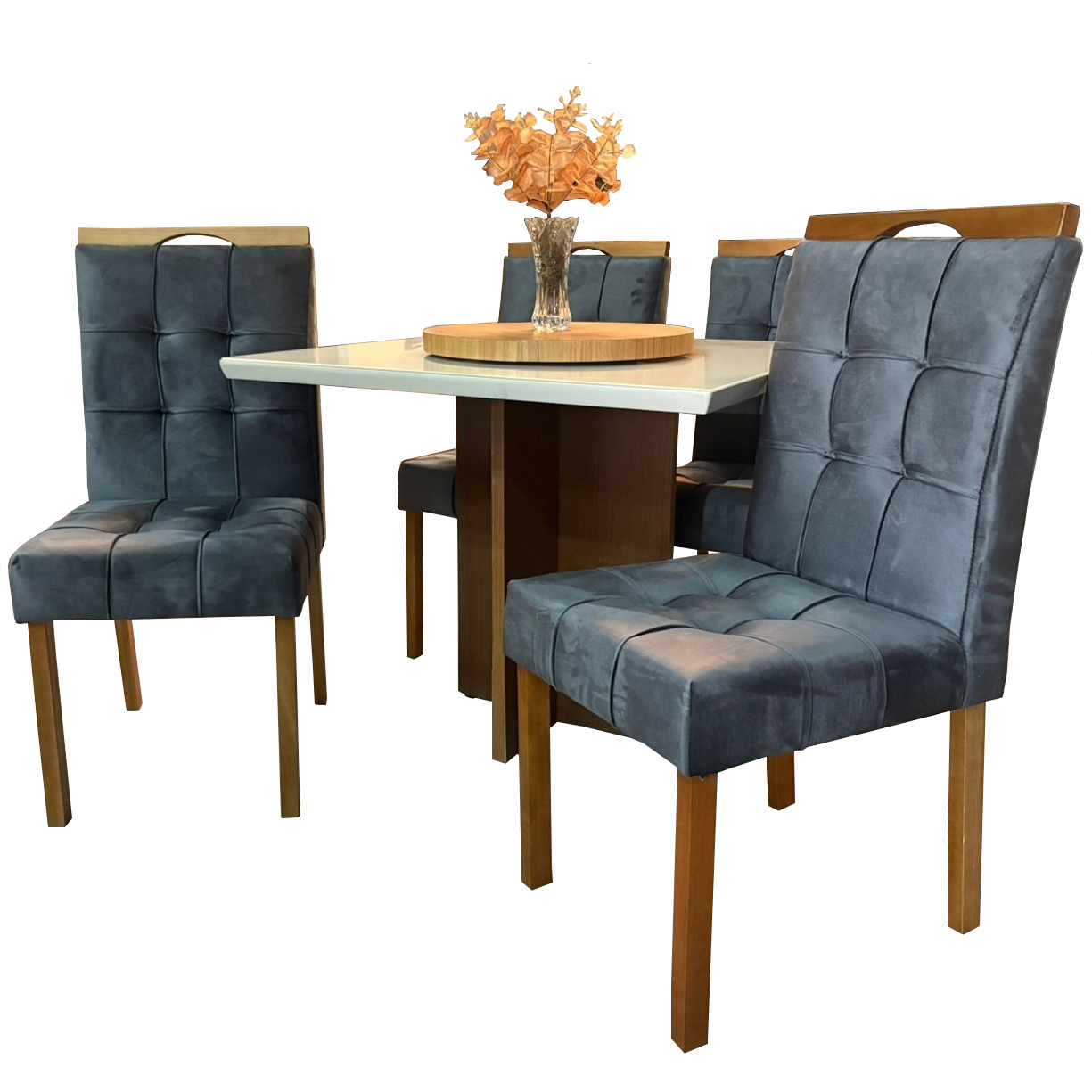 Mesa Salinas/Helô/Los Angeles 90 Cinamomo/Off White com 4 Cadeiras Sophia Veludo Cinza Grafite – CEL MÓVEIS + WM DECOR - Imagem 3