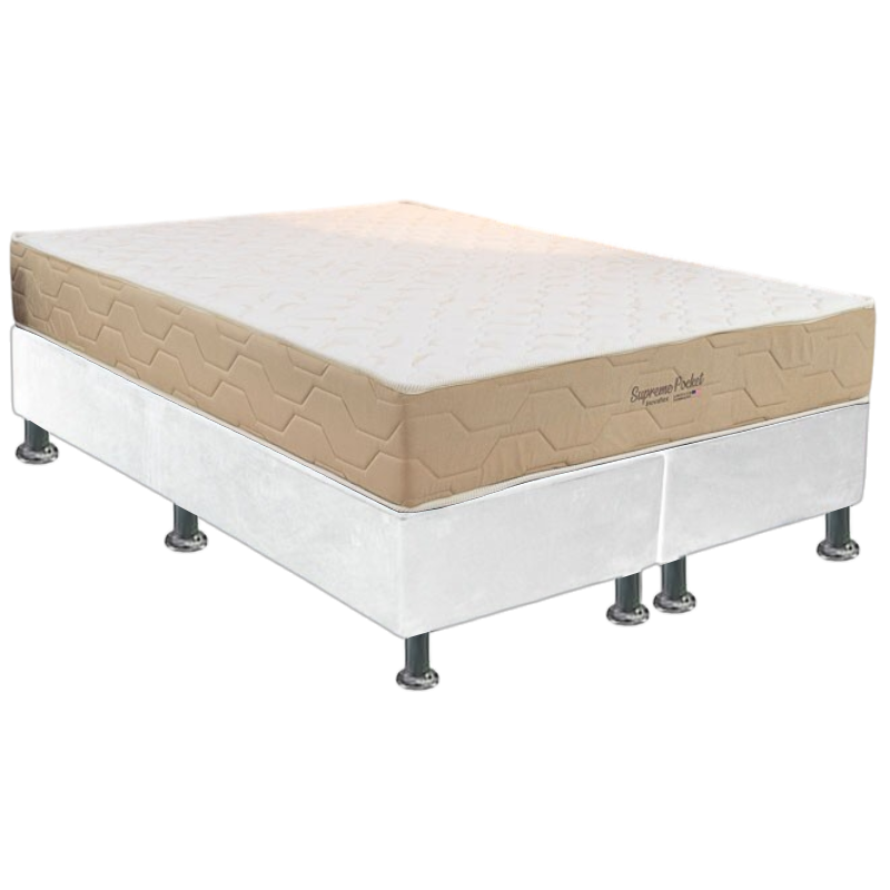 Colchão Queen Supreme Pocket D26 + Base Box Simples Corino Branco – INOVAFLEX + ALTO NÍVEL CAMAS E COLCHÕES - Imagem 2