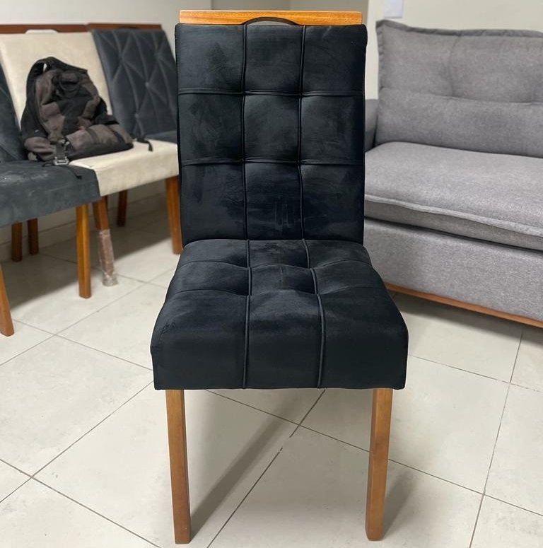 Mesa Jade 120 (Tampo 40 mm) Cinamomo/Off White com 4 Cadeiras Sophia Veludo Preto – VALDEMÓVEIS + WM DECOR - Imagem 2