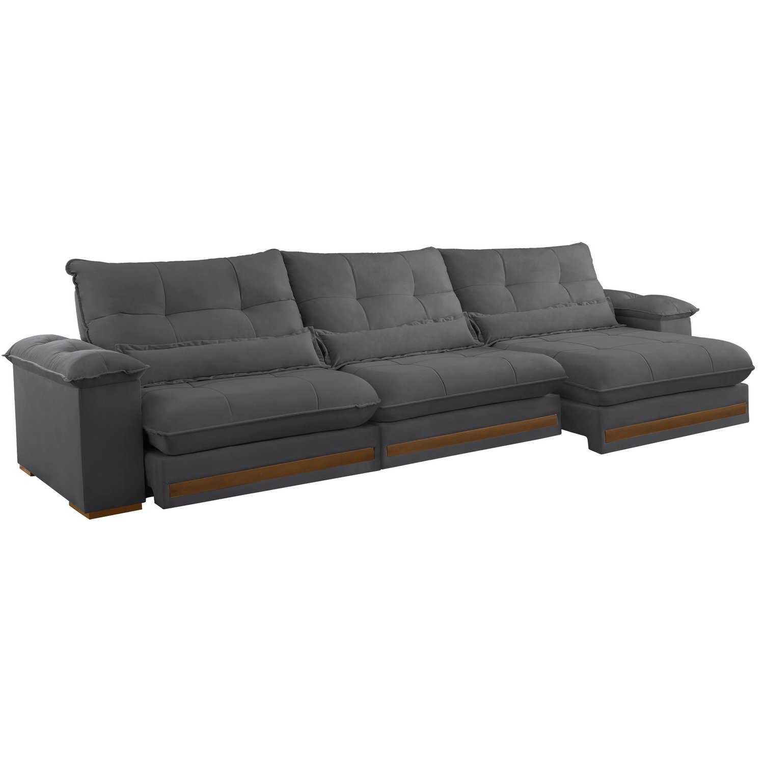 Sofá Retrátil e Reclinável Qatar 3,50 m Veludo Cinza B010 – TREVO ESTOFADOS - Imagem 4