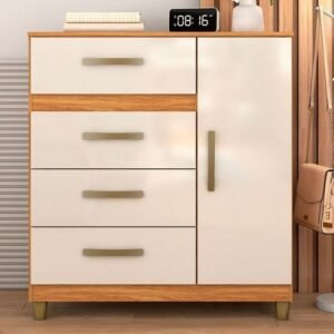 Cômoda 4 Gavetas com Sapateira Leme CO240 Cinamomo/Off White - FELLICCI