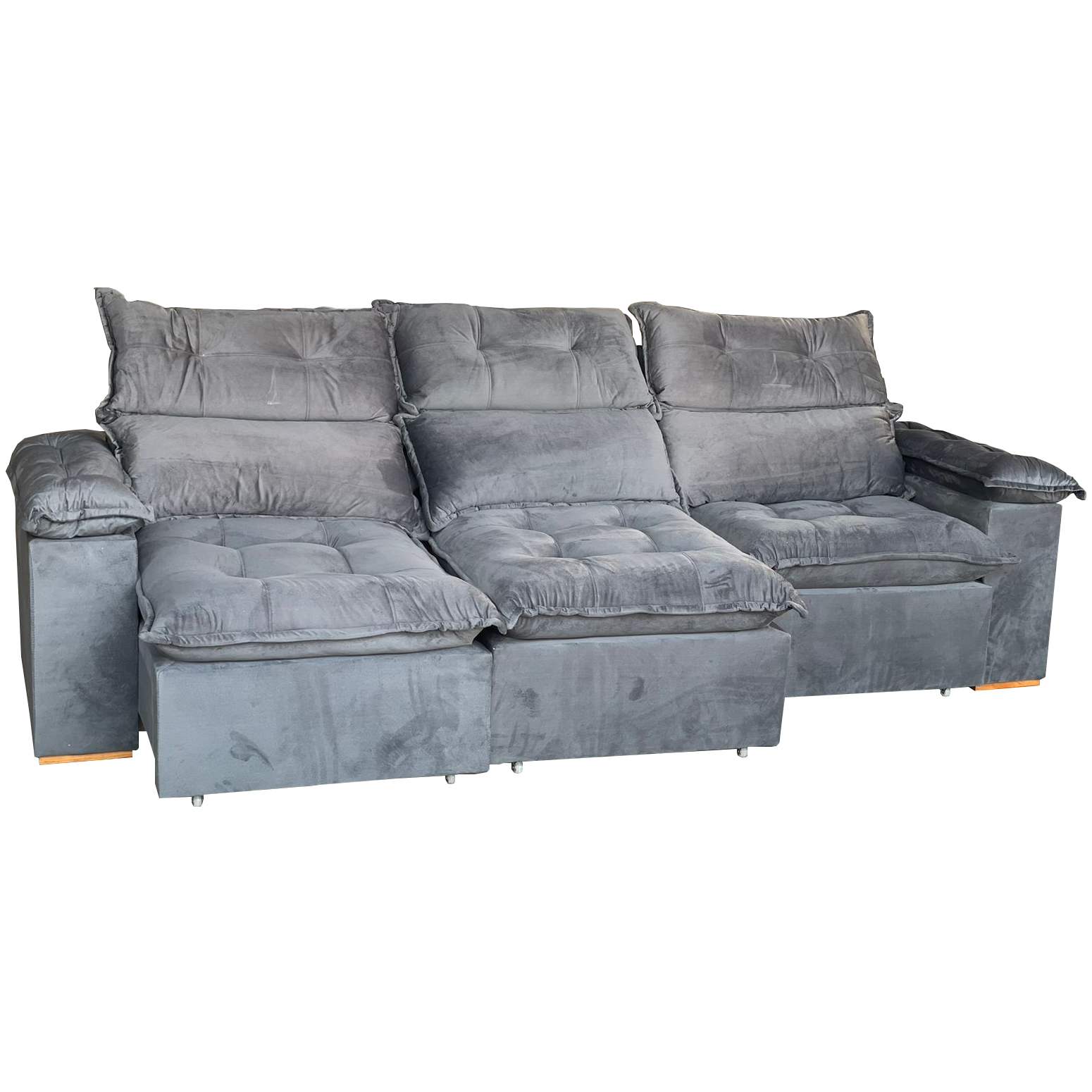 Sofá Retrátil e Reclinável Imperial 2,75 m Veludo Jolie Cinza 08 – IMPERIAL DECOR - Imagem 2