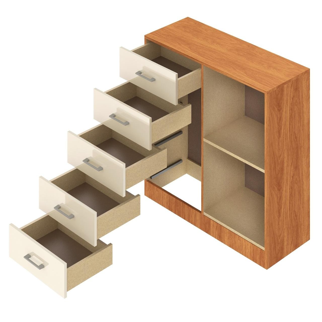 Guarda-Roupa 6 Portas Jamaica 6002 + Cômoda 5 Gavetas Sapateira Miami Cinamomo/Off White – FELLICCI - Imagem 5