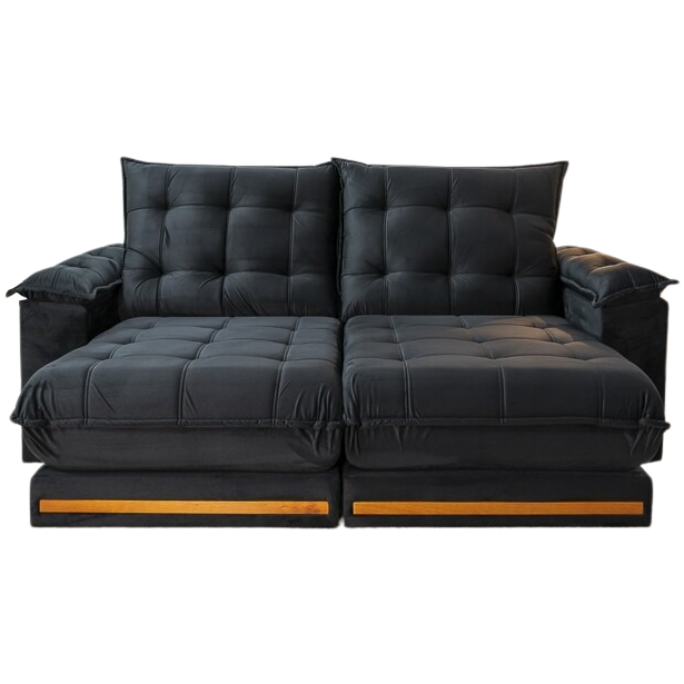 Sofá Retrátil e Reclinável Barcelona 2,50 m Veludo Preto 322 - ESTOFADOS TEIXEIRA - Imagem 4