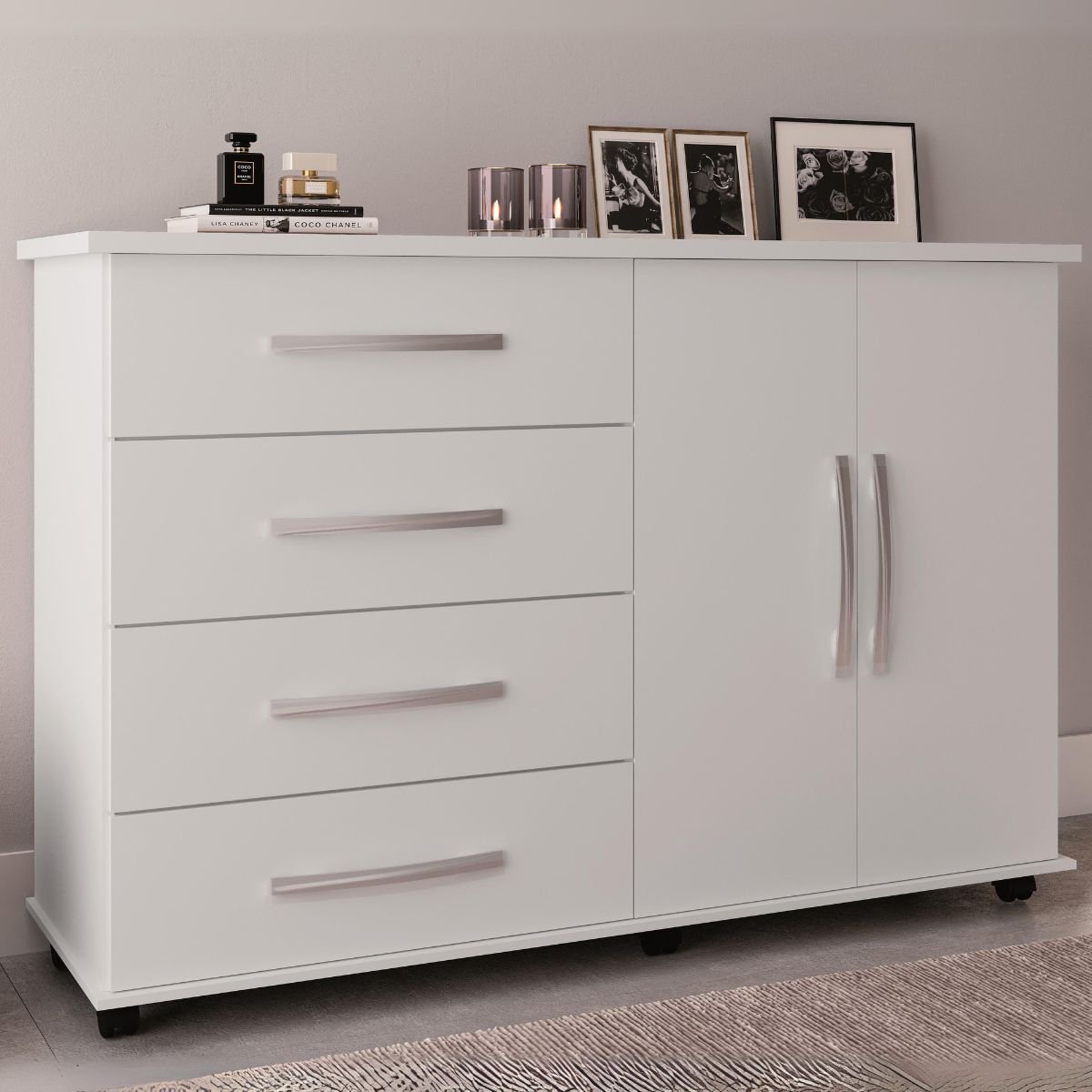 Cômoda 4 Gavetas com Sapateira Dupla Bali Branco - MÓVEIS PRIMUS