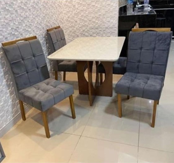 Mesa Madri 120×80 Cinamono/Off White com 4 Cadeiras Sophia/Capri Veludo Grafite – MINASPLAC + WM DECOR - Imagem 2
