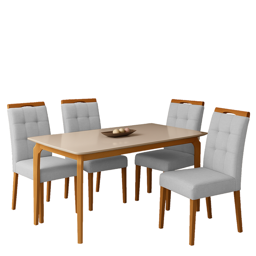 Mesa Alegra 120 Cinamomo/Off White com 4 Cadeiras Sophia Linho Cinza Prata 206 – JCM MOVELARIA + WM DECOR - Imagem 3