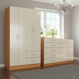 Guarda-Roupa 4 Portas Panamá 4002 + Cômoda 10 Gavetas Caribe Cinamomo/Off White – FELLICCI