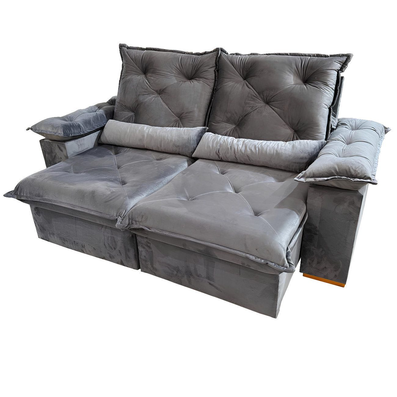 Sofá Retrátil e Reclinável Porto Madero/Brasão 2,00 m Veludo Cinza Grafite - IMPERIAL DECOR - Imagem 3