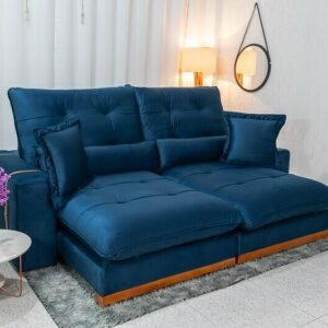 Sofá Retrátil Reclinável Toronto 2.50m Veludo Azul 4061 - Molas Ensacadas