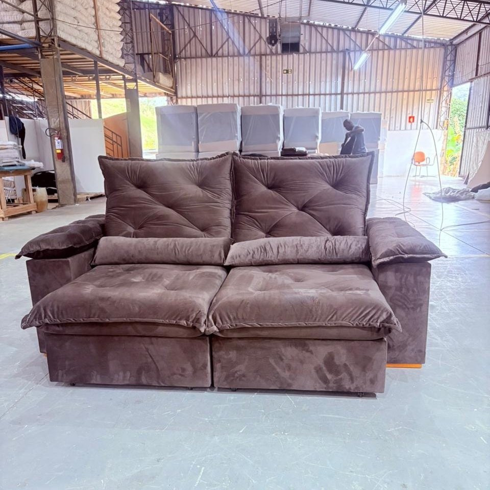 Sofá Retrátil e Reclinável Porto Madero/Brasão 2,00 m Veludo Marrom - IMPERIAL DECOR - Imagem 2