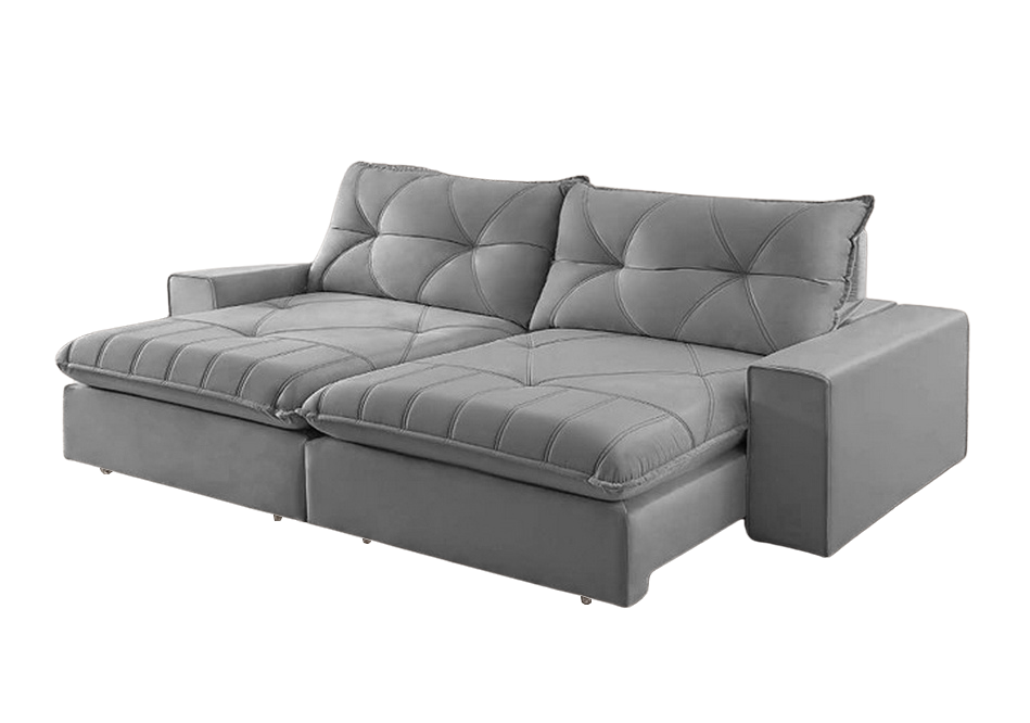 Sofá Retrátil e Reclinável Marfim/Paris 2,50 m Veludo Prata - TREVO ESTOFADOS - Imagem 2