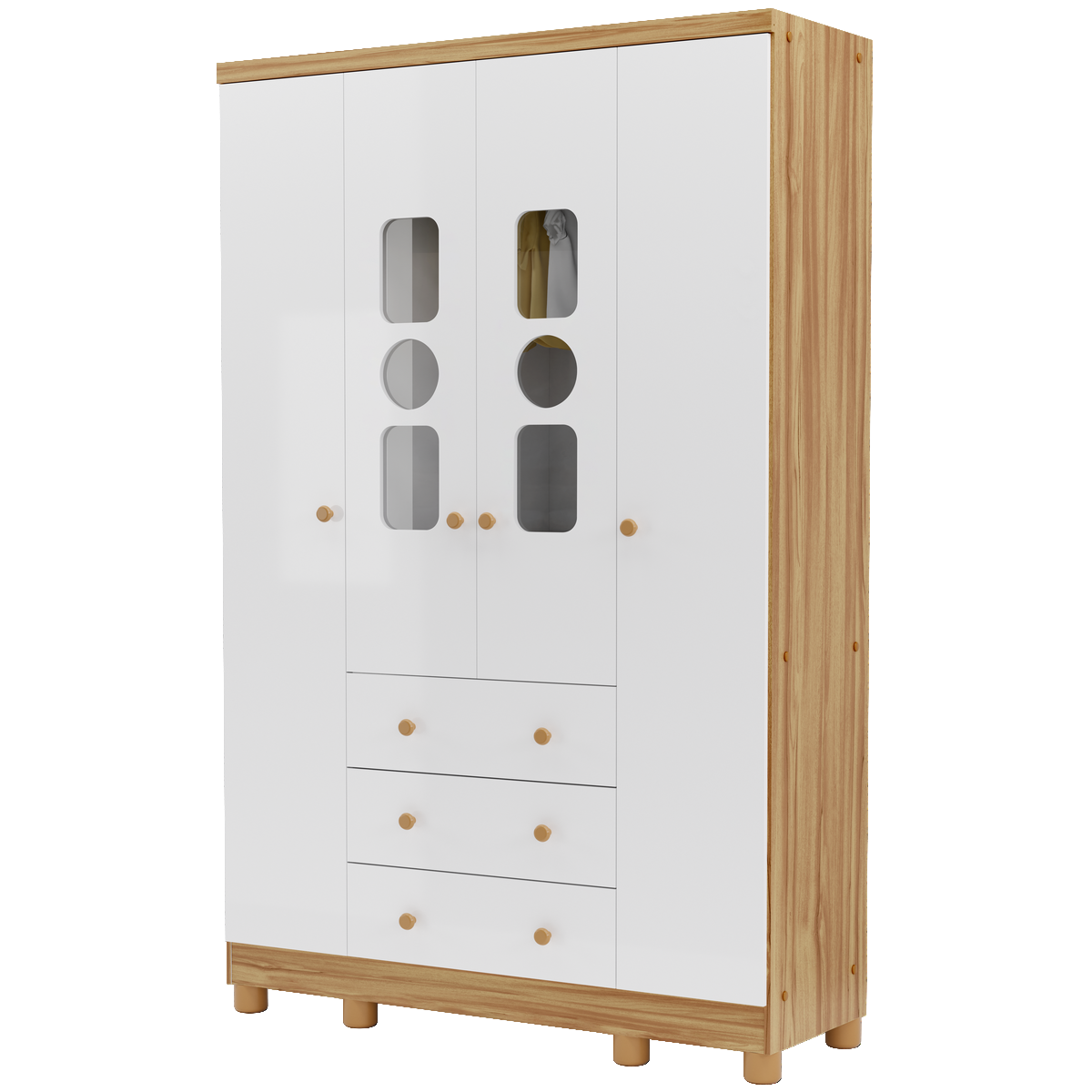 Guarda-Roupa 4 Portas Tedy Branco Brilho/Amêndoa - PEROBA MÓVEIS - Imagem 3