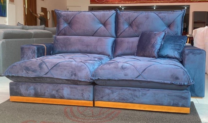 Sofá Retrátil e Reclinável Gran Bello Light 2,50 m Veludo Cinza - QUINE ESTOFADOS - Imagem 2
