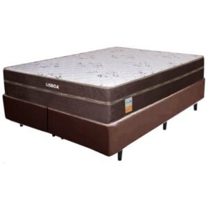 Colchão Queen Lisboa + Base Box Simples Corino Marrom – ECOTEC + BIOSTAR