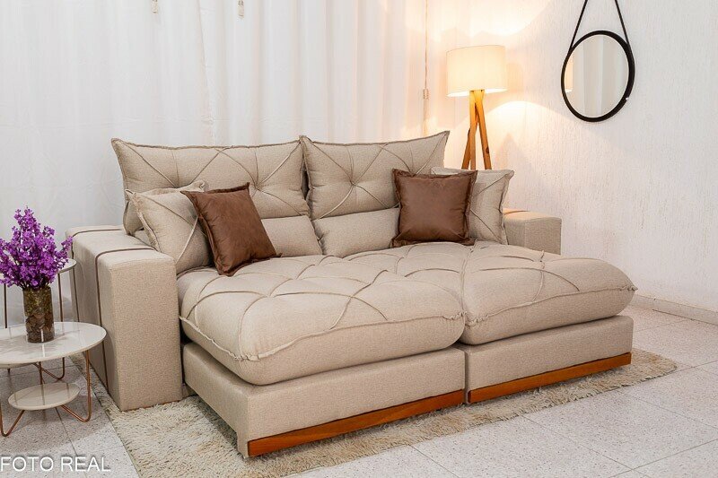 Sofá Retrátil Reclinável Gran Bello 2.30m Linho Bege 30 - Molas Ensacadas Pocket