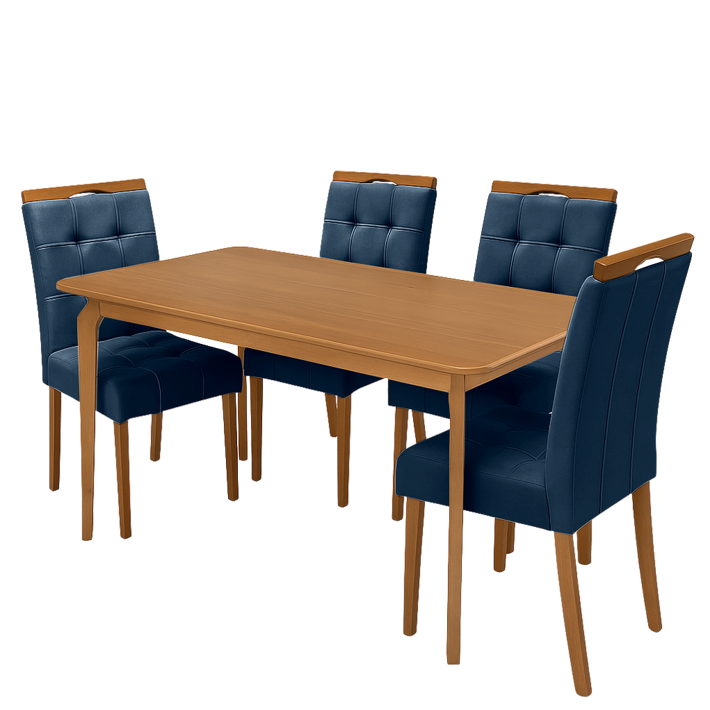 Mesa Alegra 120 Cinamomo com 4 Cadeiras Sophia Veludo Azul – JCM MOVELARIA + WM DECOR - Imagem 3