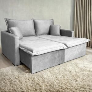 Sofá Cama Retrátil Positano 1,80 m Veludo Prata 3040/03 - INNOVE ESTOFADOS