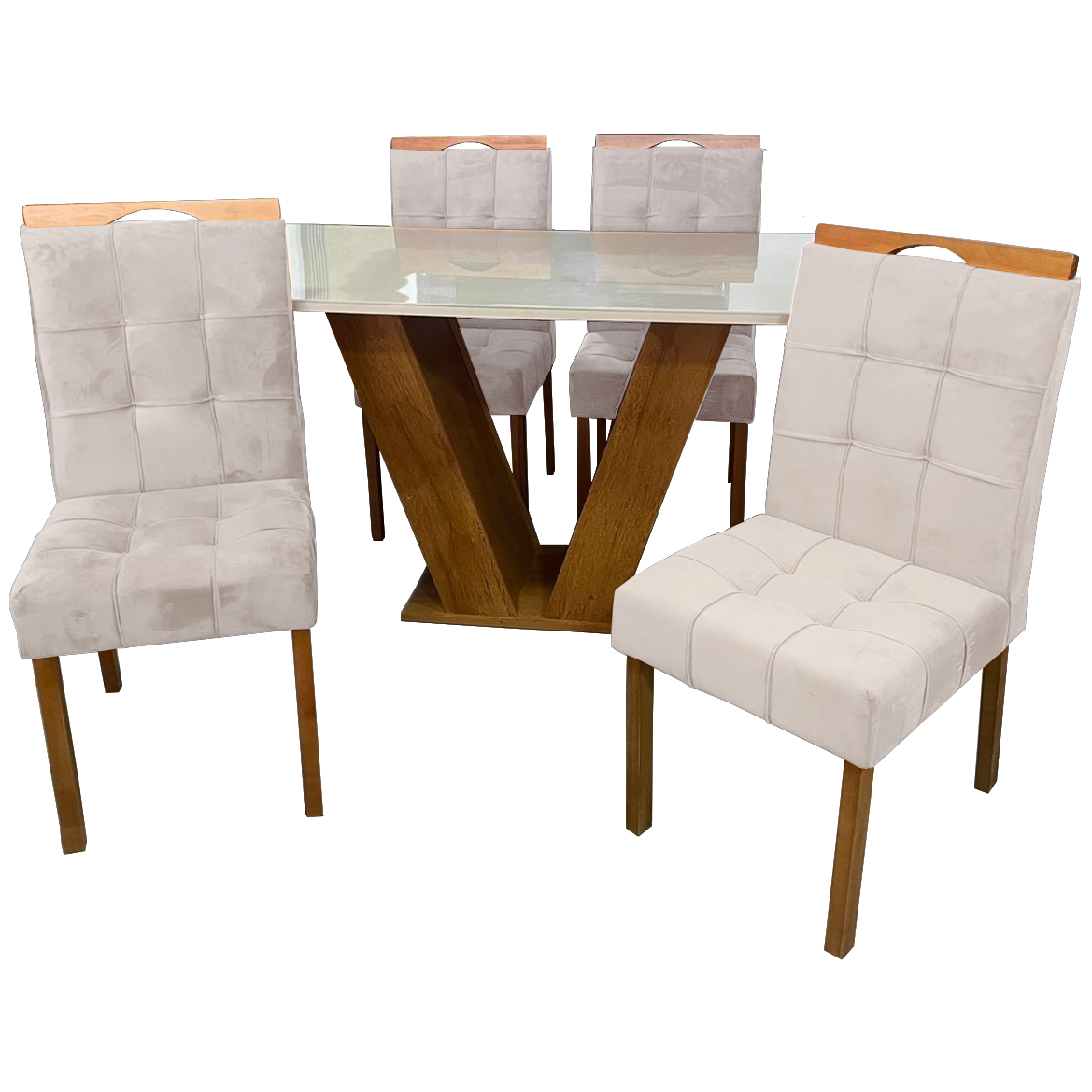 Mesa Classic 120 Cinamomo/Off White com 4 Cadeiras Sophia Mel/Veludo Bege – CEL MÓVEIS + WM DECOR - Imagem 3