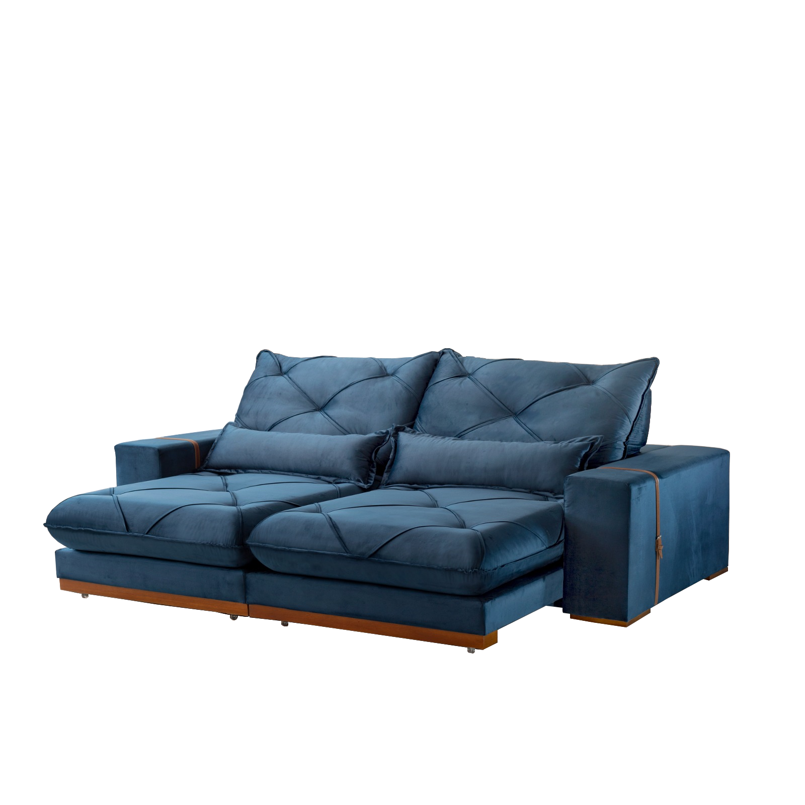 Sofá Retrátil e Reclinável Luanda/Isabella/Barcelona 2,50 m Veludo Azul - TREVO ESTOFADOS - Imagem 2
