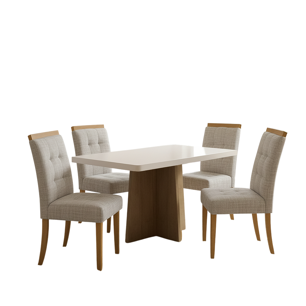 Mesa Jade 120 (Tampo 40 mm) Cinamomo/Off White com 4 Cadeiras Sophia Linho Cinza Prata 206 – VALDEMÓVEIS + WM DECOR - Imagem 3