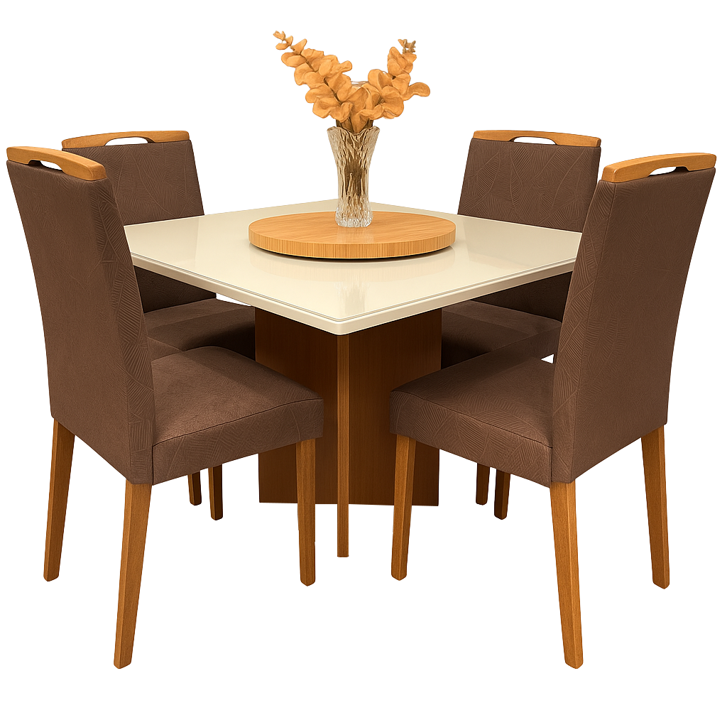 Mesa Salinas/Helô/Los Angeles 90 Cinamomo/Off White com 4 Cadeiras Priscila Veludo Marrom 1014 – CEL MÓVEIS + CARVALHO DECOR - Imagem 4