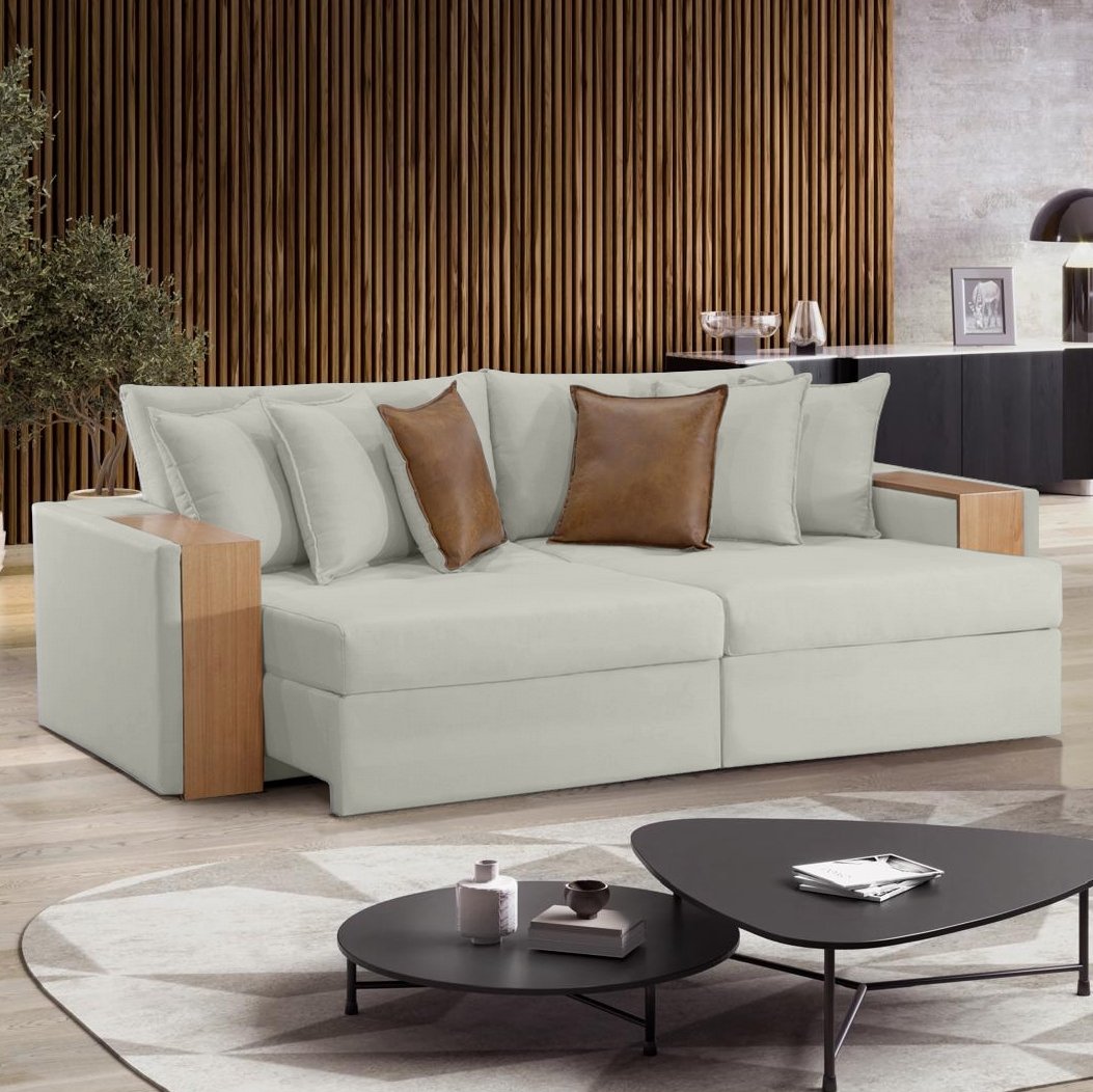 Sofá Cama Retrátil Maiori 2,32 m Linho Gelo 07 - INNOVE ESTOFADOS - Imagem 2