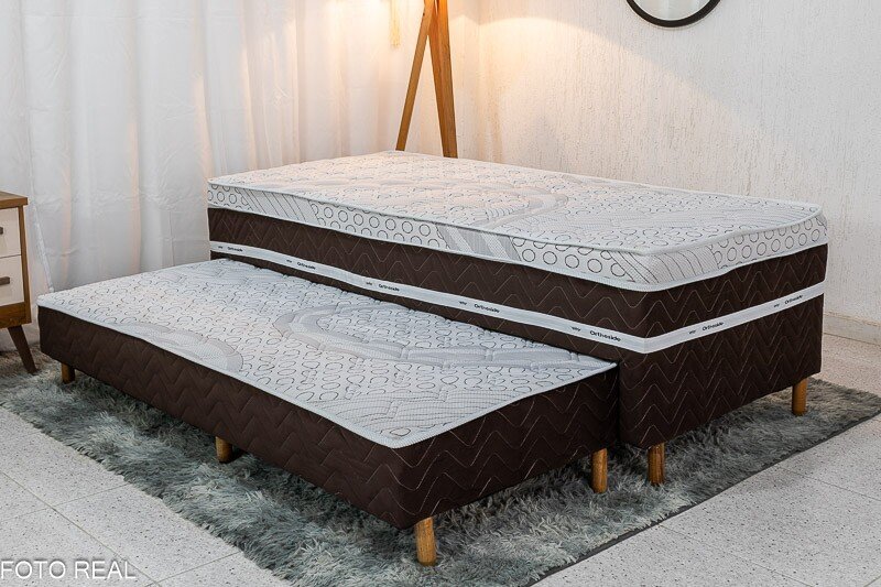 Cama Box Solteiro Livina Molas Ensacadas + Cama Auxiliar Orthoside
